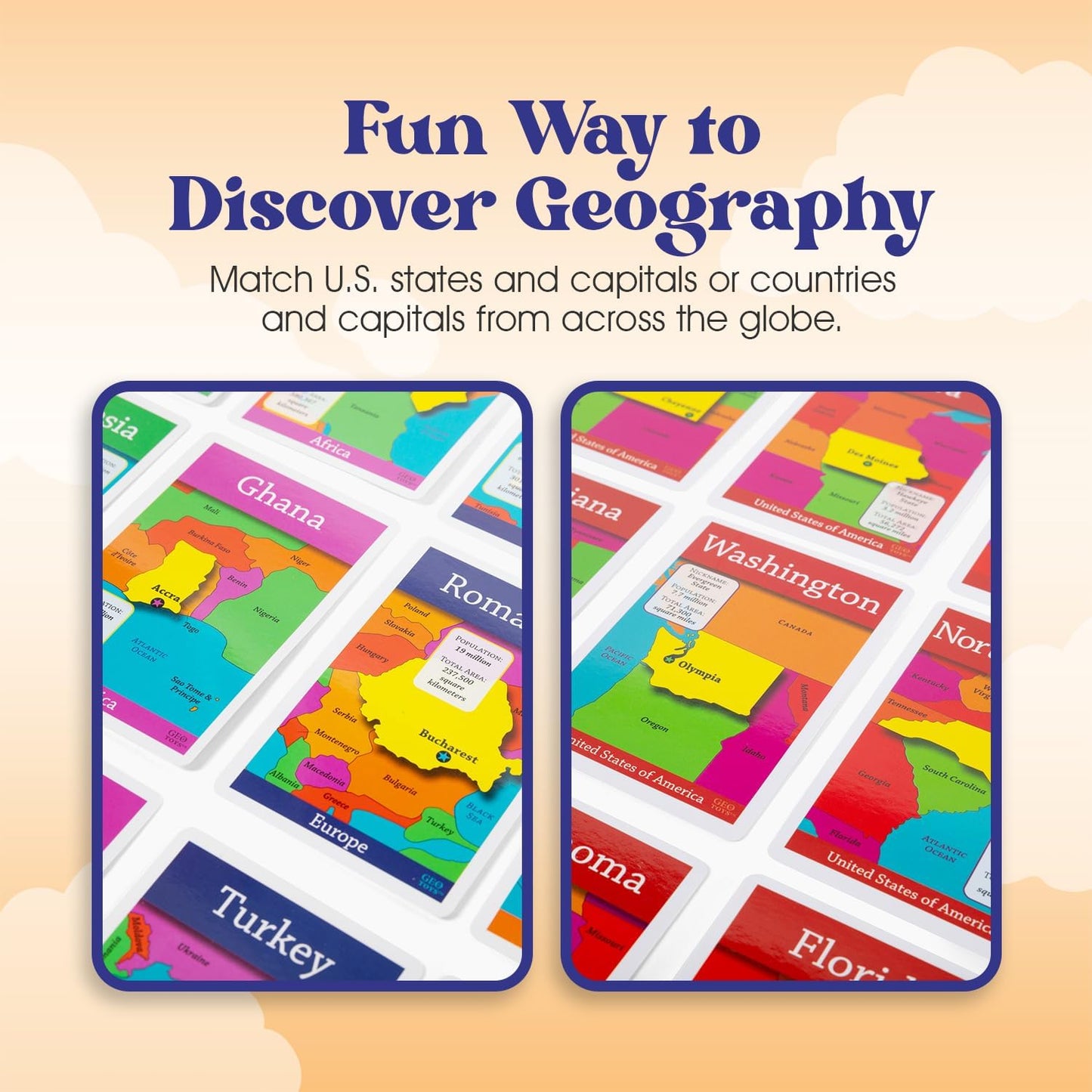 GeoToys GeoBingo Set, World & USA Bingo for Kids, Geography Game for Home & School, Bingo Games for Family, Play & Learn USA States and Capitals & World Countries - Game for Kids Ages 4 and Up