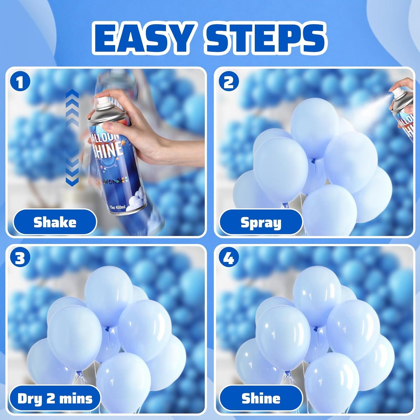 EAWONGEE Balloon Shine Spray,450ml, Waterproof High Gloss Finish for Party Balloons, 2pack