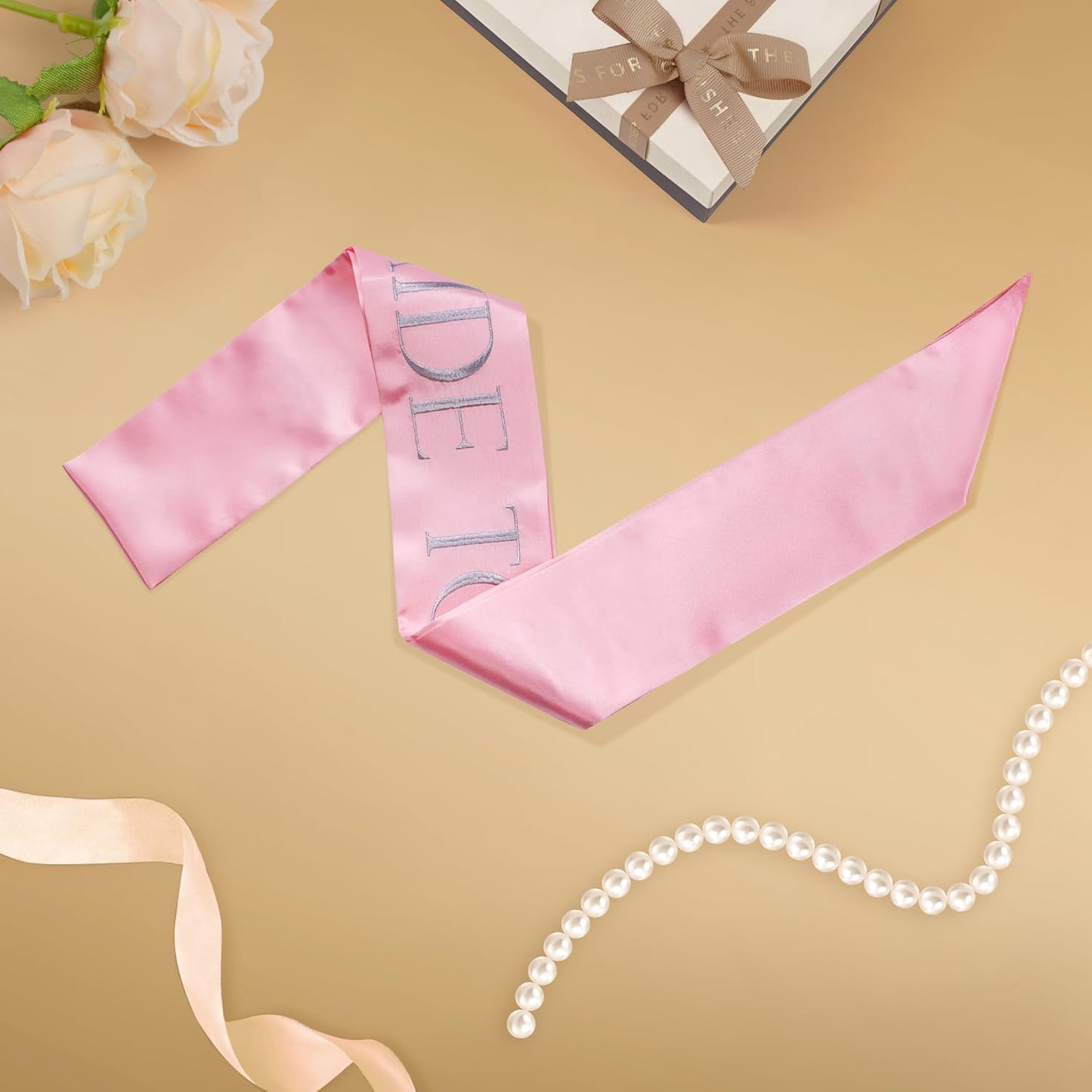 Embroidered Bride to Be Sash Double-Layer Satin Sash Bridal Shower Hen Night Bachelorette Party Accessories(Rose Gold)
