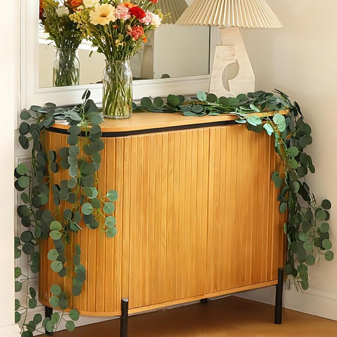 Artificial Vines Garland for Table Room Decor Faux Greenery Leaves Spring Fake Silver Dollar Runner for Wedding Christmas Home Bedroom Party Fireplace Mantle Wall (9, Eucalyptus)