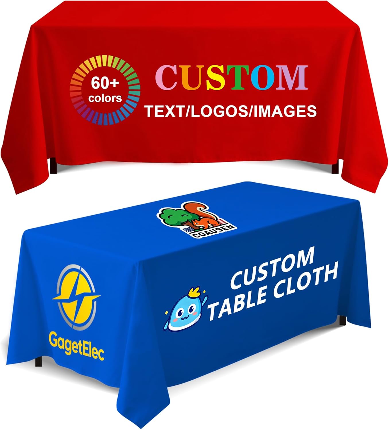Custom Table Cloth with Business Logo, Personalized Table Cloth with Logo for 4FT 5FT 6FT 8FT 10FT, Ideal for Tradeshow Events, School, Associations, Birthday Party & Wedding (4FT Open Back)