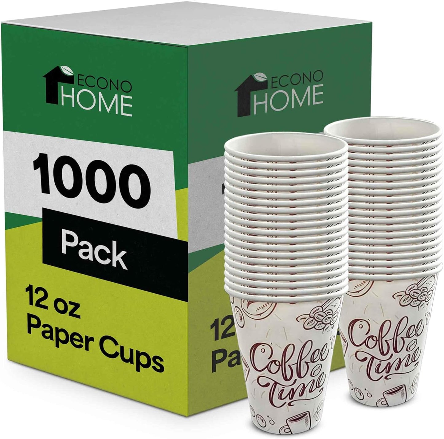 EconoHome 12 oz 1000 Pack Disposable Coffee Paper Cups - Paper Cups for Hot and Cold Drinks, Tea, Water, and Juice