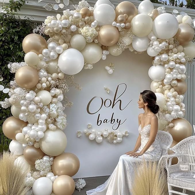White Balloon Arch Pearl White Balloons Gold Balloon Arch Kit Pearl Sand Balloons Different Size For Wedding Bridal Anniversary Engagement Prom Party Decorations