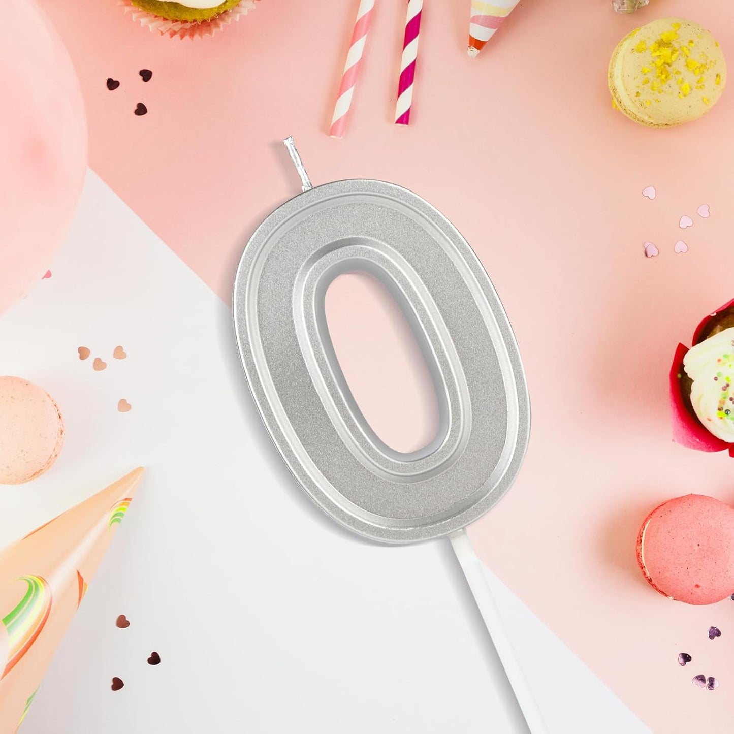 BEAN LIEVE Silver Birthday Candles Number 0, Silver Number Candles, Cake Number Candles for Birthday Parties and Wedding Anniversary Celebrations