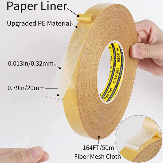 Double Sided Fabric Tape Heavy Duty, 0.79" x 164FT Extra Large High Tack Sticky Cloth Mounting Tape, Strong 2 Sided Wall Adhesive Strips for Arts Crafts, Carpets, Rugs, Multipurpose, Easy Use