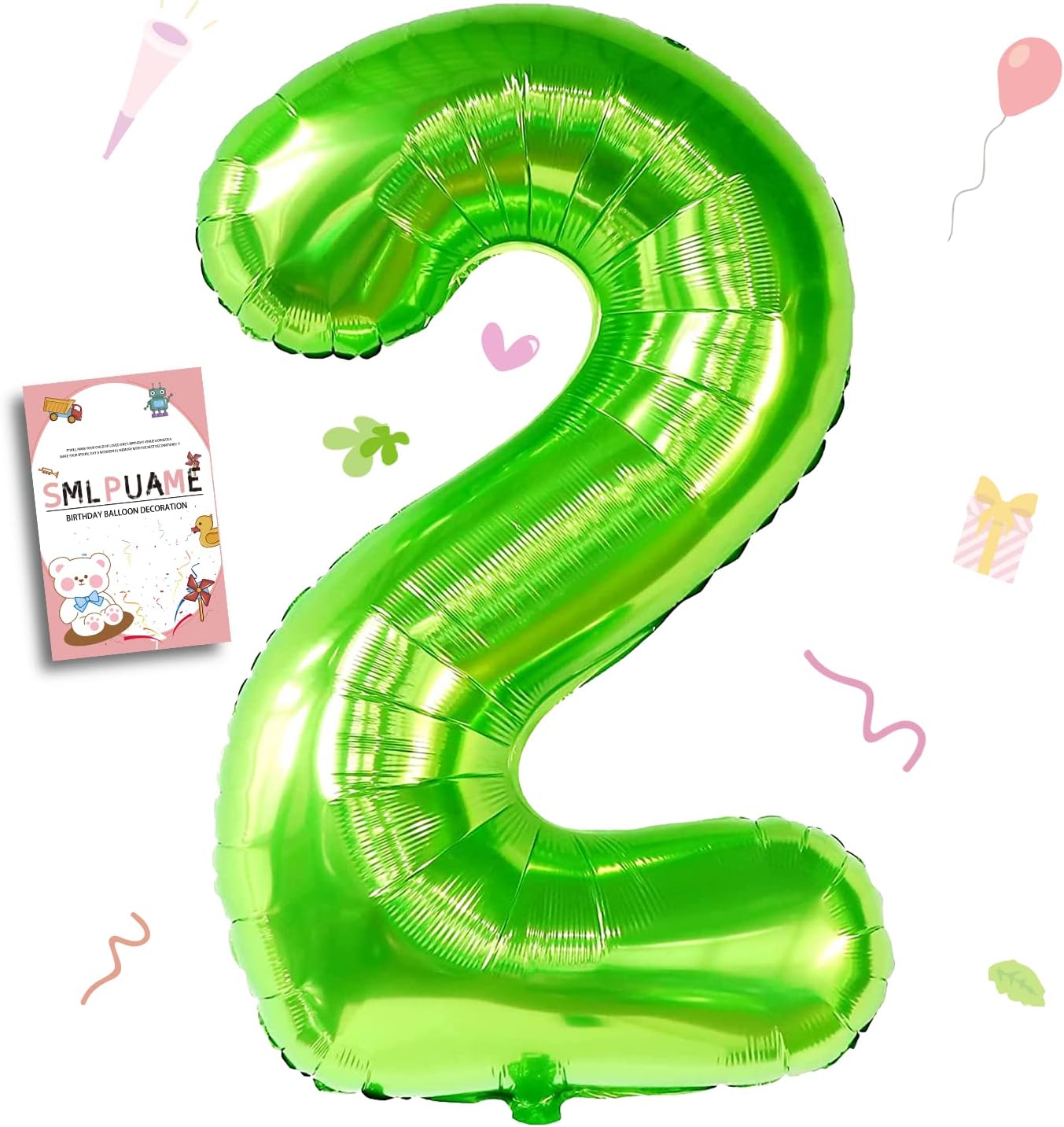 Smlpuame 40 inch Number Balloon 0-9 Green Large Number 2 Balloons,Digital Balloons for Birthday Party Celebration Decorations Supplies, Helium Foil Number Balloons for Wedding Anniversary