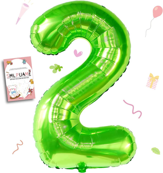 Smlpuame 40 inch Number Balloon 0-9 Green Large Number 2 Balloons,Digital Balloons for Birthday Party Celebration Decorations Supplies, Helium Foil Number Balloons for Wedding Anniversary