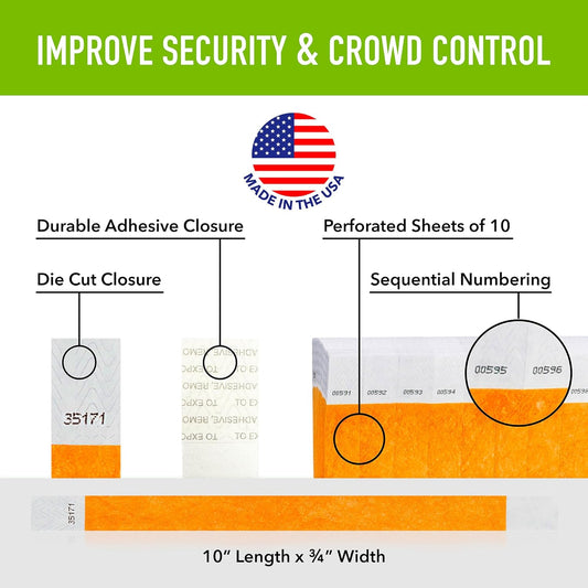 1,200 WristCo Neon Orange Tyvek Wristbands for Events - Tamper-Proof Design & Fluorescent Color Prevent Reuse Premium-Grade Bracelets for Hospital & Medical ID, Party & VIP Identification