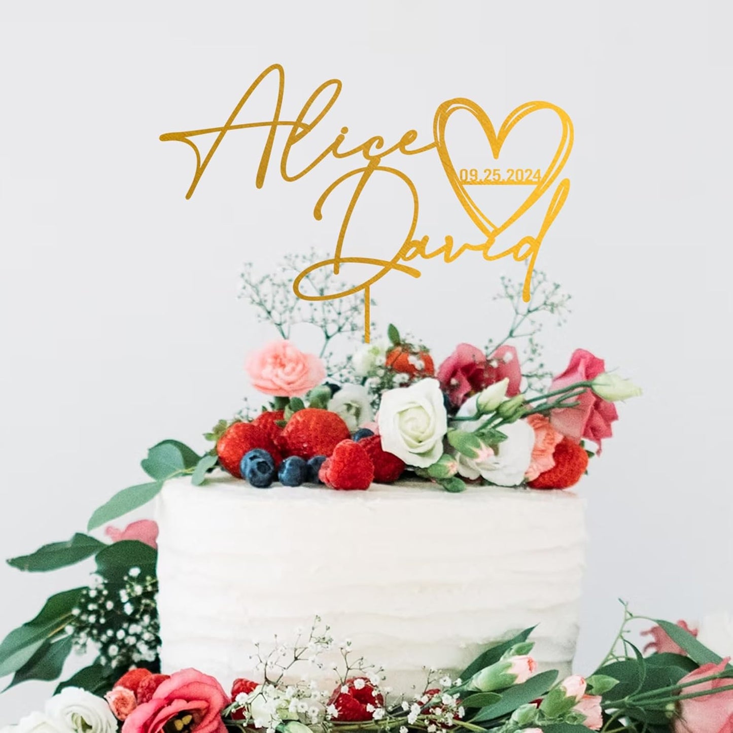 Noni Luxury Personalized Wedding Cake Topper with date and hear, Custom Cake topper, Gold Cake Topper wedding, Rustic Wedding Cake Topper, Mr and Mrs Topper for Wedding Cake, Personalized Cake Topper