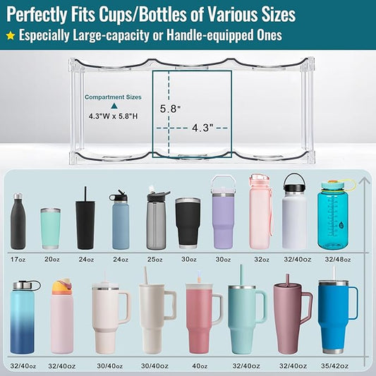 Design for Stanley 40 OZ & Large Bottles & Tumblers with Handle, Acrylic Water Bottle Organizer - Stackable Clear Wine Rack, Cup Holder for Home Kitchen Pantry Shelf Countertop Cabinet, 4 Tier Hold 12