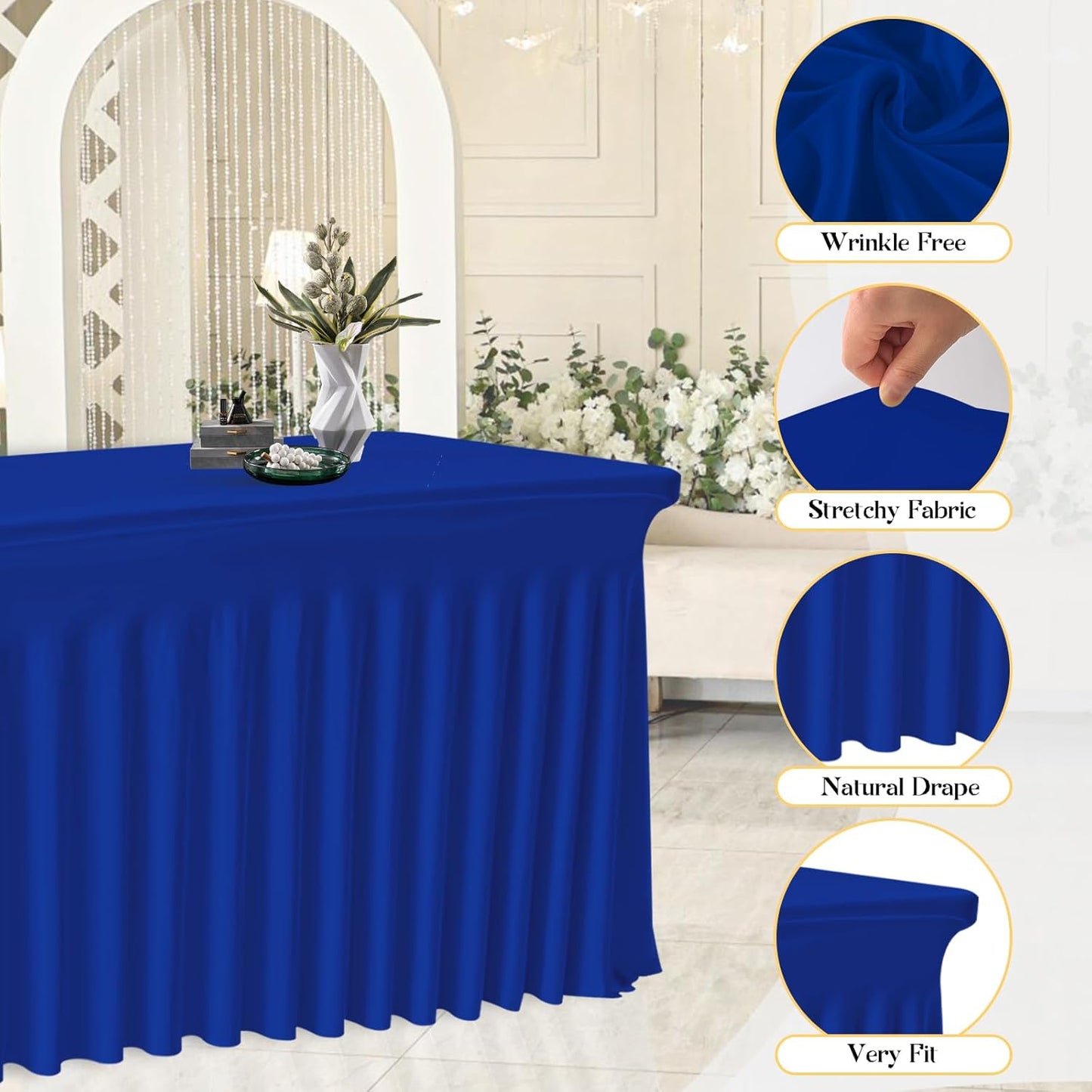 2 Pack Royal Blue Spandex Tablecloths for 6FT Tables – Stretch Fitted Wrinkle-Free & Washable Table Covers – Reusable Rectangle Tablecloths for Wedding, Parties, Banquet, Buffet and Events