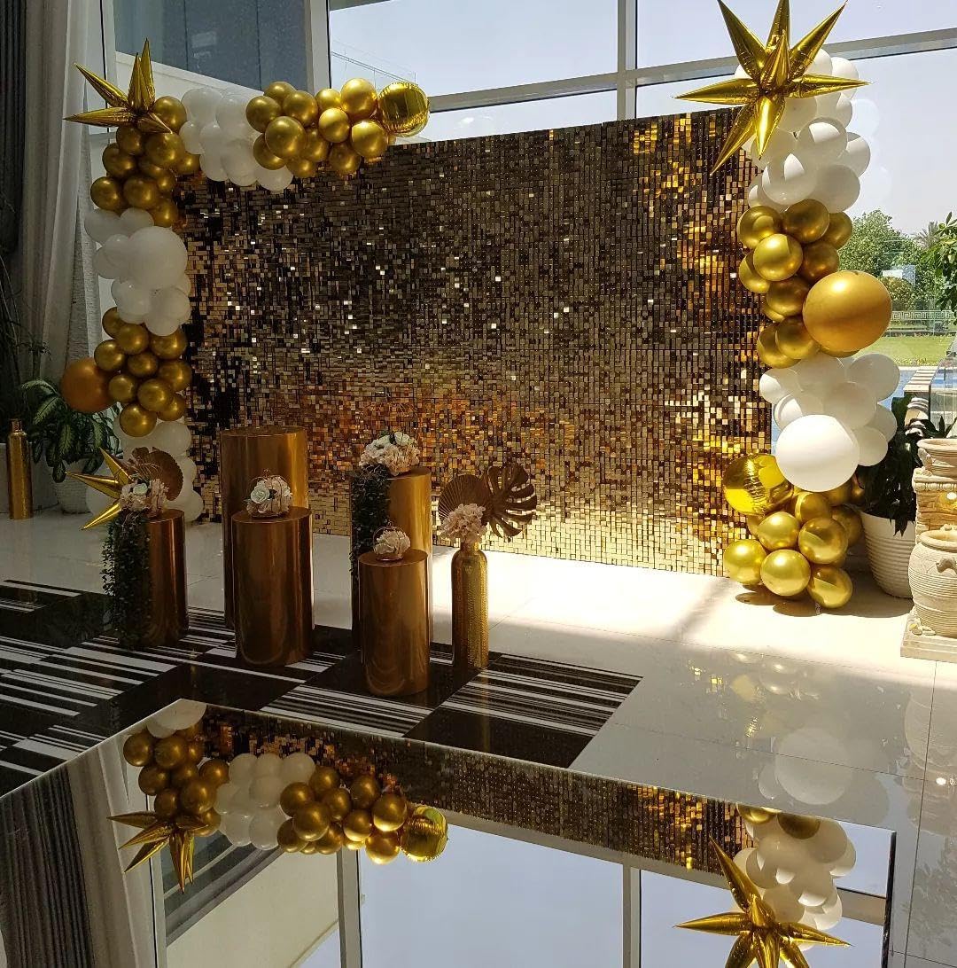 White and Gold Balloon Arch Kit, 146Pcs Explosion Star White Metallic Gold Latex Balloon Garland kit, 22 18 12 10 5 Inch Different Size Balloons for Anniversary Birthday Engagements Party Decorations