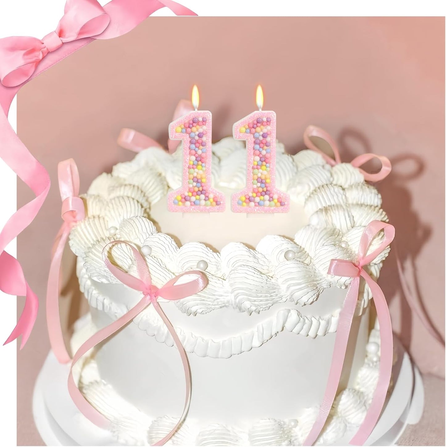 Pink Birthday Candles - Number 11 Candle, Colorful Macaron Candles, 11 Birthday Decorations for Girls, Sweet Cake Decorations, Sweet Theme Party Supplies (Pink)