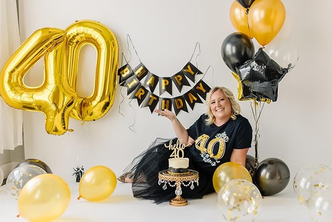 Gold Number 40 Balloon 40 inch, 40 Number Balloons, 40th Gold Birthday Decorations, 40 Year Old Women Men Golden Party Supplies