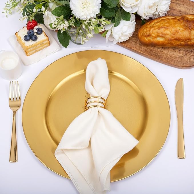 EI 13 Inch Gold Charger Plates,20pcs Round Charger Plates Bulk,Plastic Plate Chargers & Service Plate for Wedding,Party