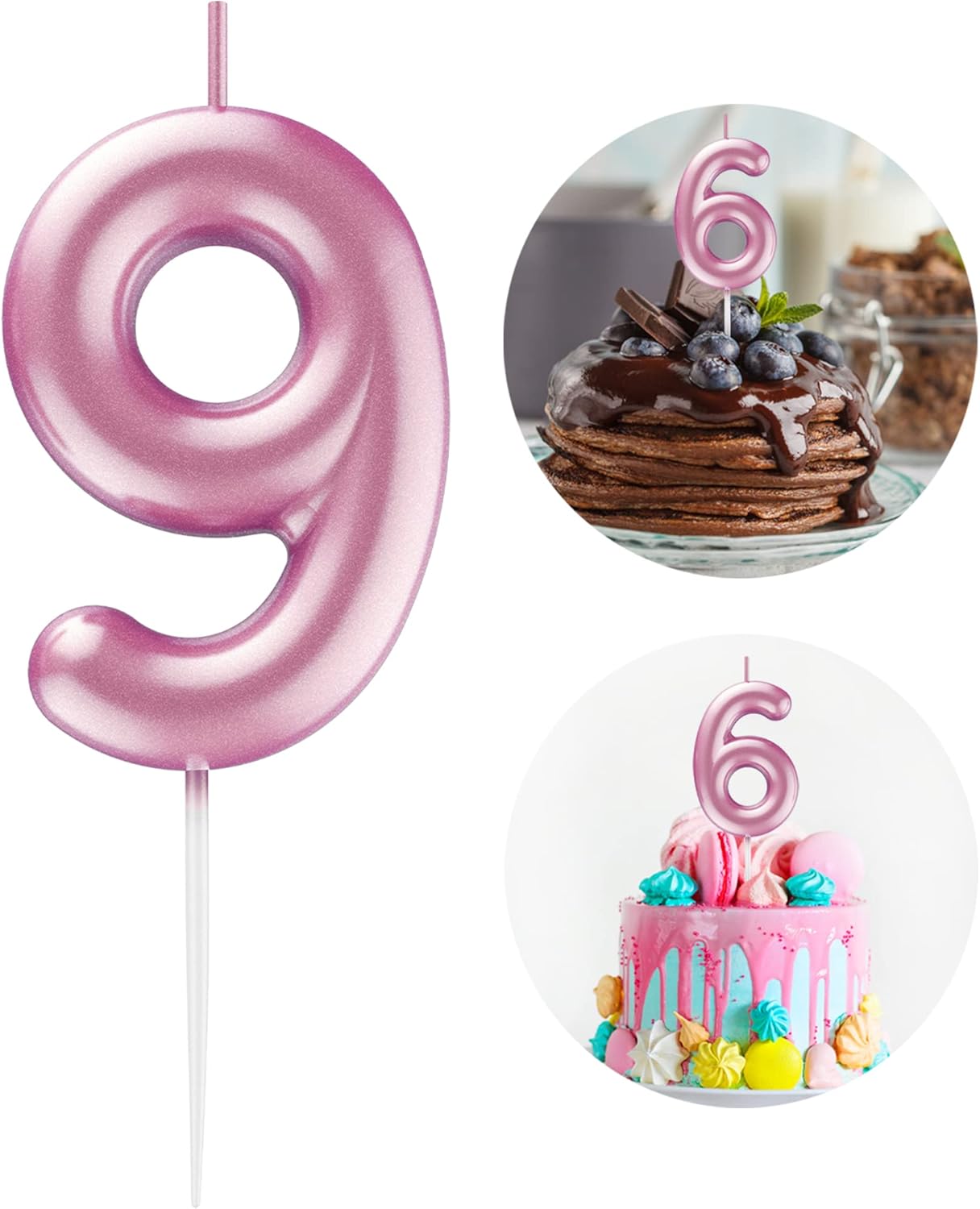 Pink Number 9 Candle Happy Birthday 3D Number Candles for Birthday Cake Party Decoration Wedding Anniversary Celebration Supplies
