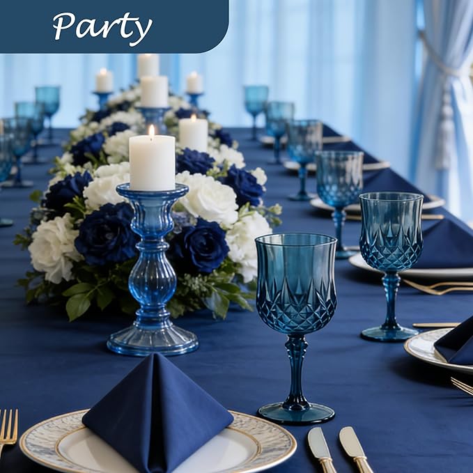 Plastic Wine Glasses, Plastic Goblets Vintage Style Cordial Unbreakable Drinking Glasses, Reusable Drinkware for Wedding Reception, Grand Event Party Supplies, Easter (48, Navy Blue)