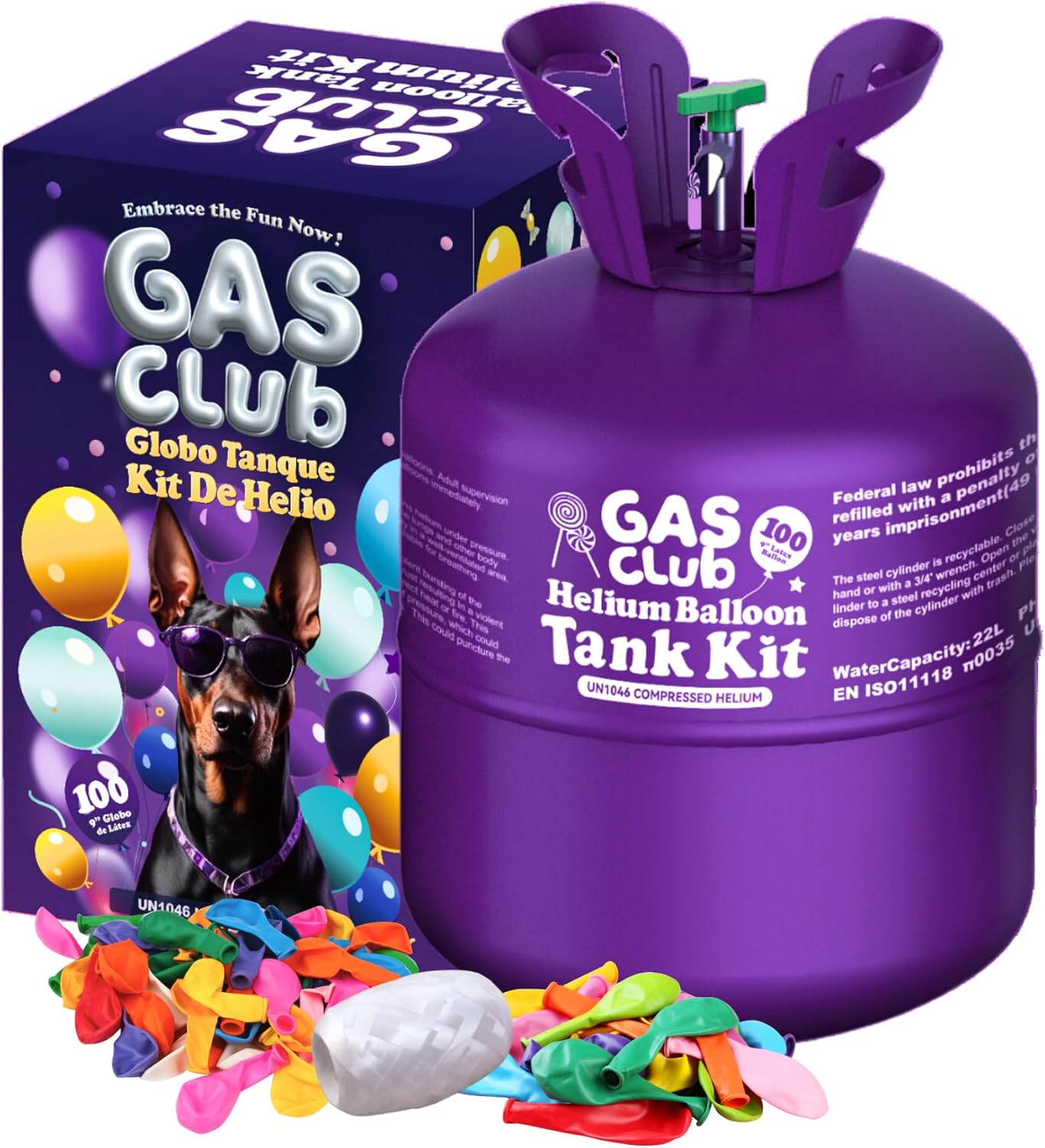 22L Helium Tank Up To 100 Latex Balloons, Helium Tank For Balloons At Home, Includes Latex Balloons and Ribbons.