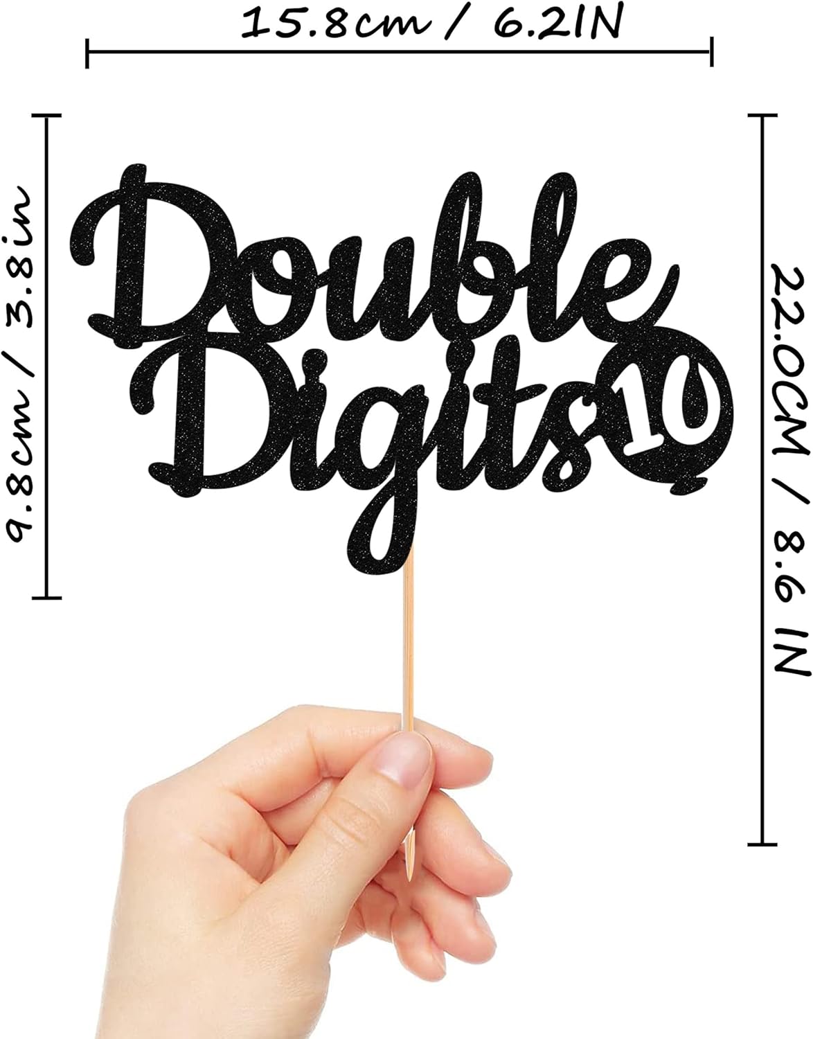 Double Digits 10 Cake Topper - Glitter Black 10th Birthday Cake Decorations, Happy 10th birthday Cake Decor (Black)