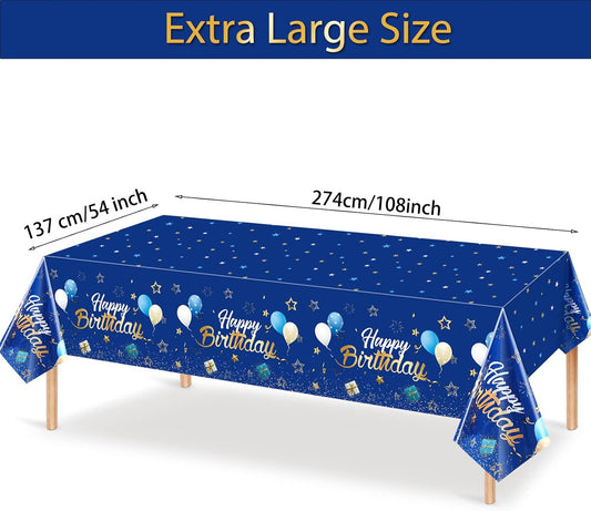 Tegeme Navy Blue Party Supplies Stars Happy Birthday Tablecloths Starry Confetti Table Covers for Kids Boys Girls Baby Shower Birthday Party Decorations(Navy Blue and Gold,4 Pack)