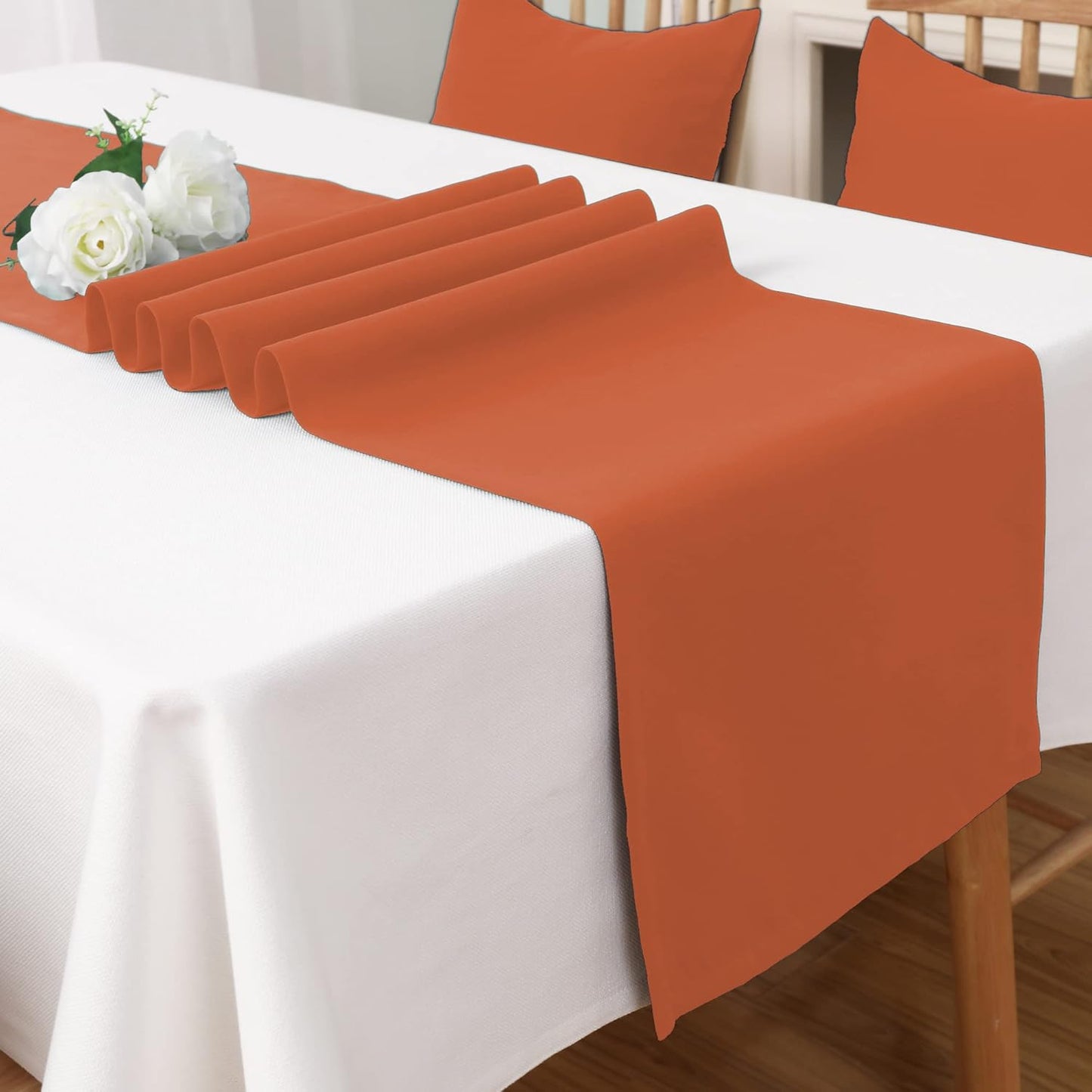 DUALIFE 2 PCS Fall Rust Cloth Table Runner for Wedding Rustic Wedding Party Bridal Shower Decorations Birthday Party Burnt Ochre Orange 14X108