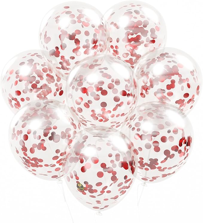 AFTERLOON® Biodegradable Balloons 24 pcs Clear with Shiny Red Circle Confetti, Thickened Extra Strong Latex Helium Float, for Baby Shower Gender Reveal Garland Arch Wedding Birthday Party Decorations