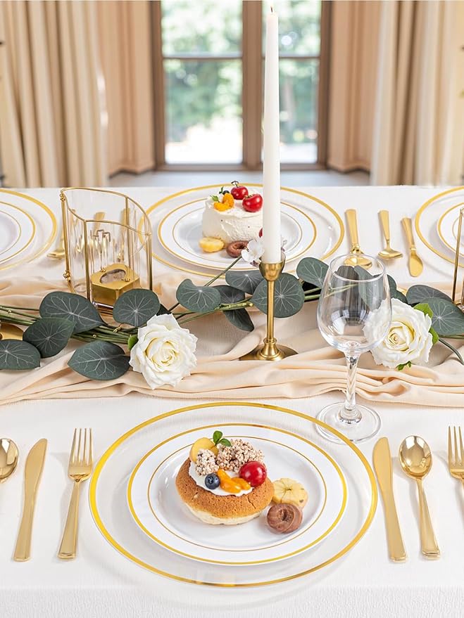 WDF 25Pack Gold Charger Plates - 12inch Clear Chargers with Gold Trim - Clear Plates Disposable for Wedding Baby Shower Spring Birthday