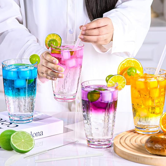 6 Pcs Plastic Drinking Tumblers Set of 18 oz, Acrylic Drinking Glasses with Straw&PP Brush, BPA-Free, Stackable Water Cups, Clear Cups for Juice, Wine (18 oz-6 pcs)