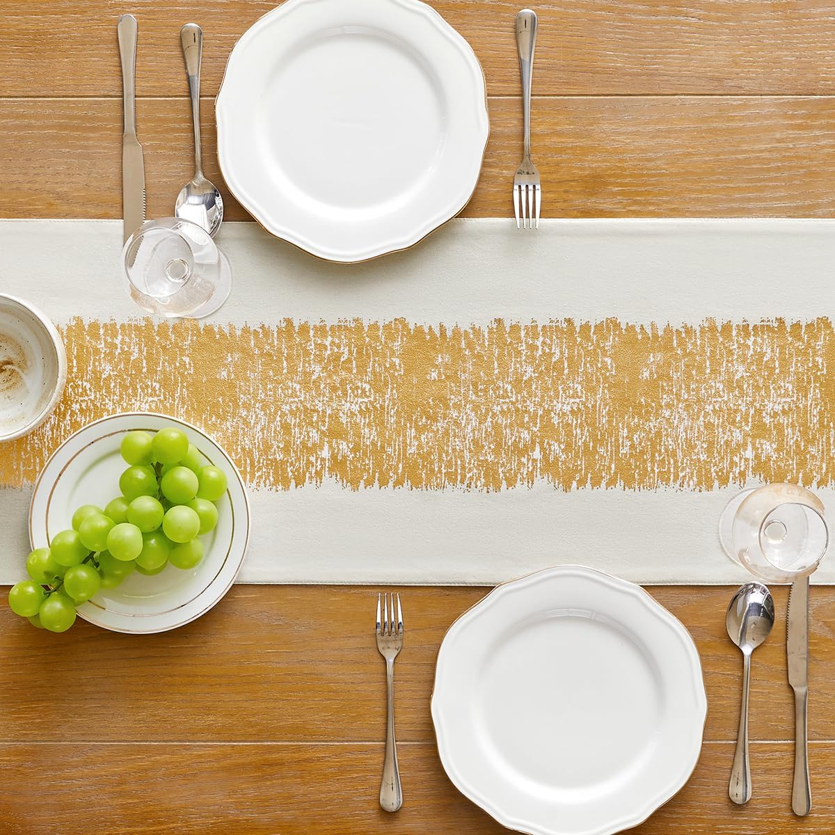 Metallic Style Fall Table Runner, Cotton and Linen Christmas Gold Table Runners 108 inches long, Pre-pressed Metal Striping Process, Birthday Wedding Decorations for Home Decor(Gold, 13"x108")
