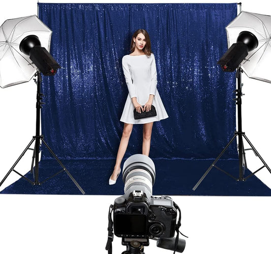 Poise3EHome 8Ft x 8Ft Navy Blue Sequin Backdrop Curtain, Glitter Thick Satin Sequin Background Drapes, Opaque Sparkly Backdrop Curtain, Sequin Backdrop for Xmas Thanksgiving Wedding Party Decor