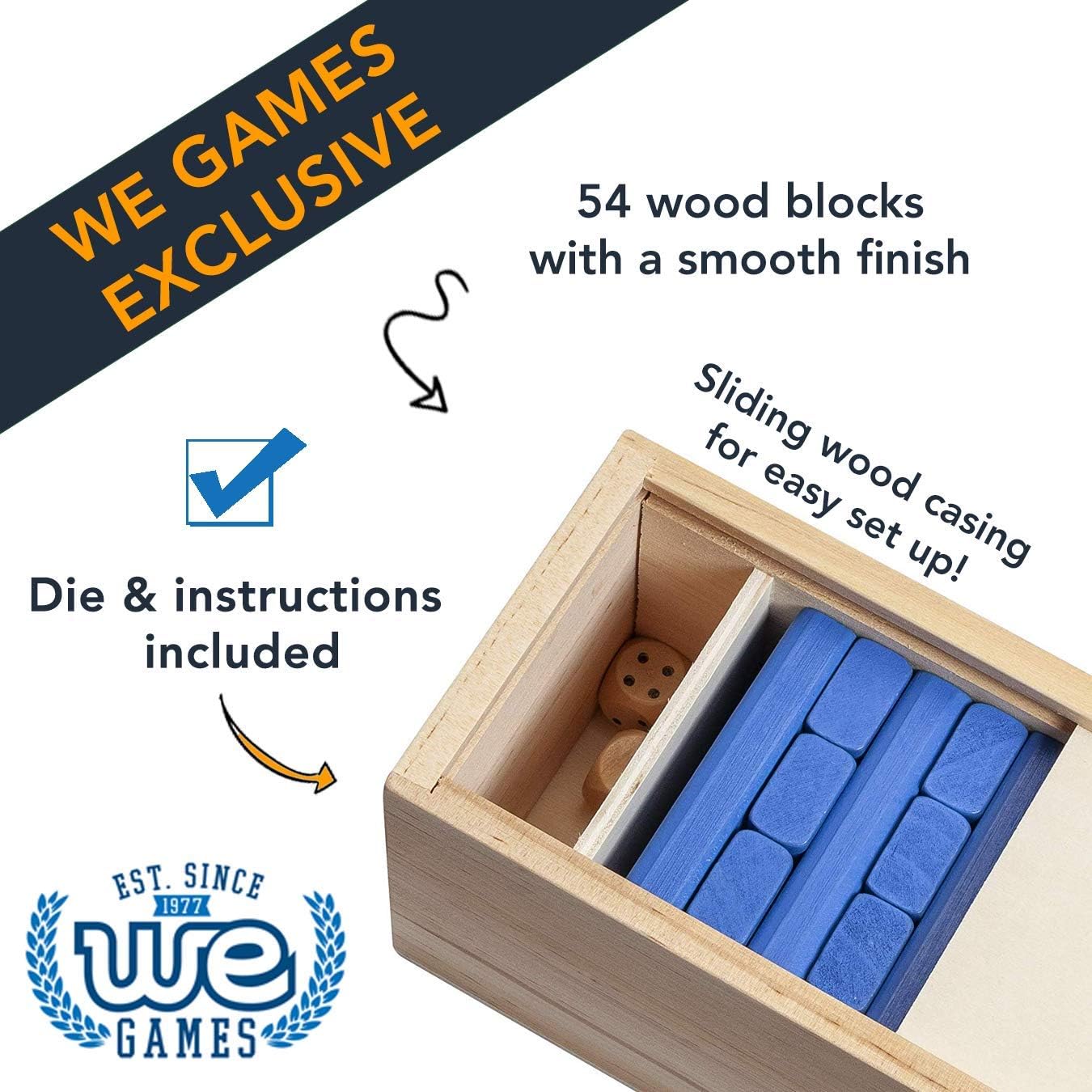 WE Games Wooden Block Stacking Party Game for Adults, Tumble Tower Wedding Guest Book Alternative, Tabletop Games, Includes Storage Case, 12 inches
