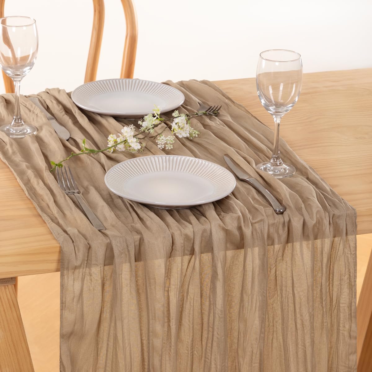 MLMC 8 Pack Nude Cheesecloth Table Runner Boho Rustic Gauze Taupe Cheese Cloth Table Runner 10ft Neutral Home Fall Decor 35x120 Inches for Reception Wedding Bridal Shower Picnic Decor