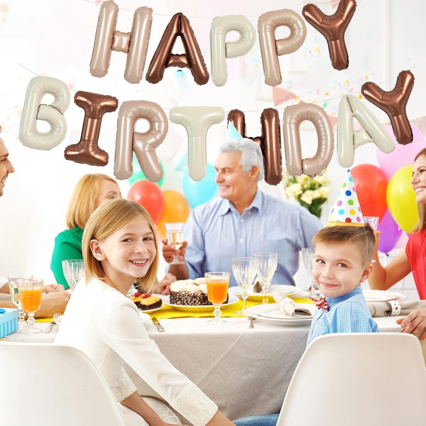 TONIFUL 16 Inch Happy Birthday Decorations Happy Birthday Balloon Banner with Star Balloons Mylar Foil Birthday Party Decorations Supplies（Light Brown Cream Chocolate ）