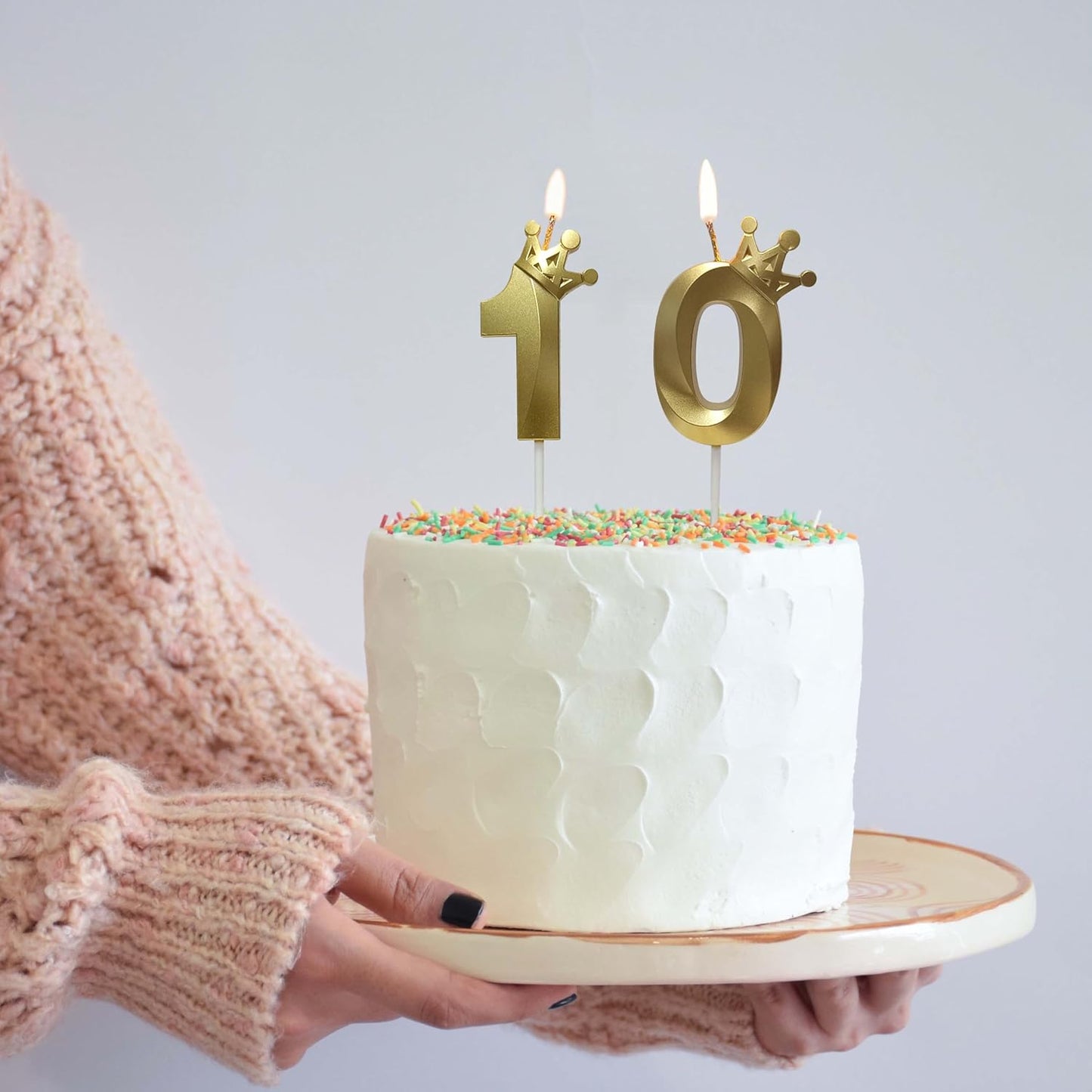 The Number 10 Gold Birthday Candles for Cake is Beautiful Number Candles for 10th Birthday Decorations for Man and Women(Gold-10, Crown)