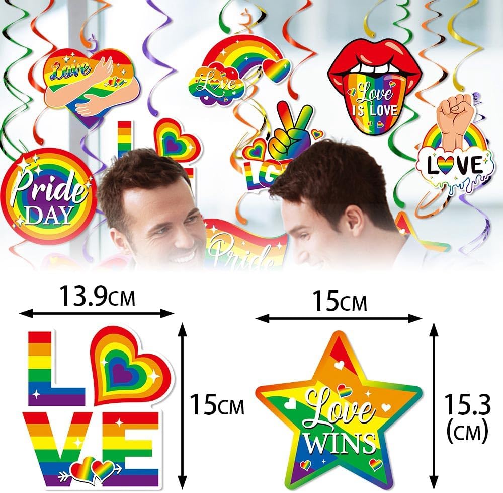 Pride Accessories, Kaluofan 25 PCS Pride Decorations, Love is Love Pride Month Hanging Swirls Decorations for LGBTQ Parade Wedding Celebration Rainbow Friends Party Favor Supplies