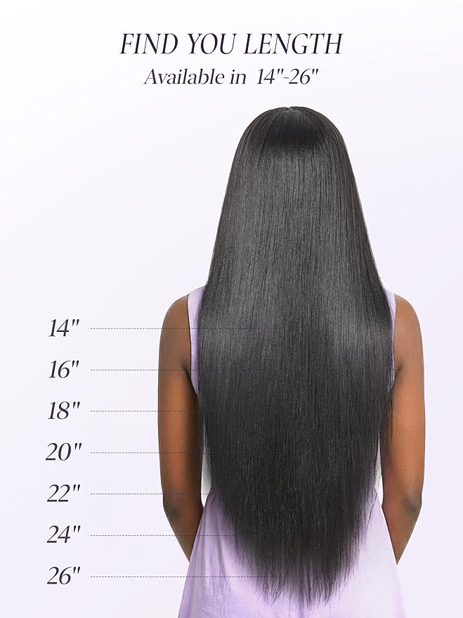 LUVME Clip in Hair Extensions Yaki Straight, Seamless 2 Pack 7PCS 100g, 14 Inch Real Human Hair, Natural Black, Thick Volume for Women Daily Wear & Party