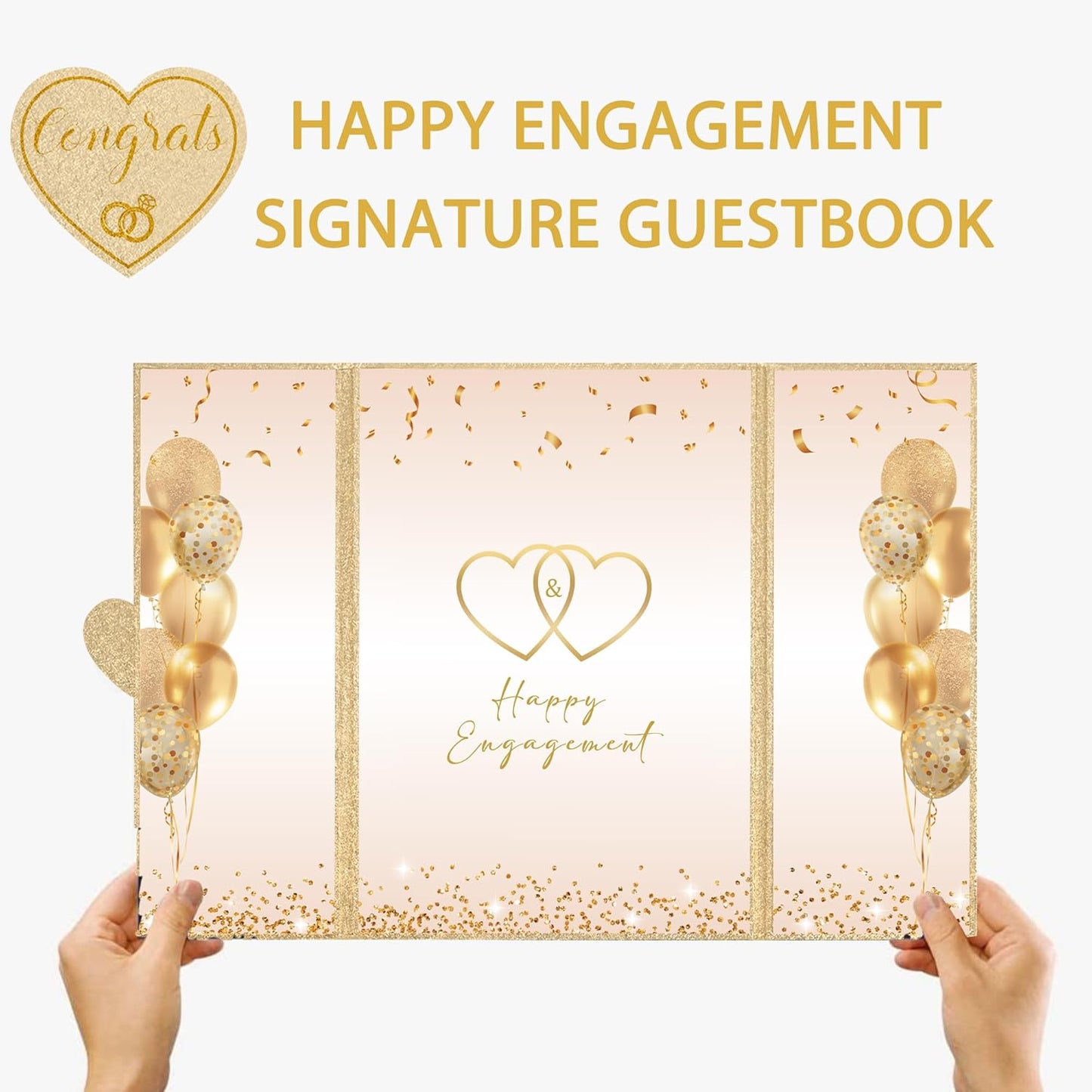 DARUNAXY Champagne Gold Engagement Party Decorations, Happy Engagement Alternative Signature Guest Book Just Engaged Gifts Almost Married Congratulations Engagement Signing Card Board Party Supplies