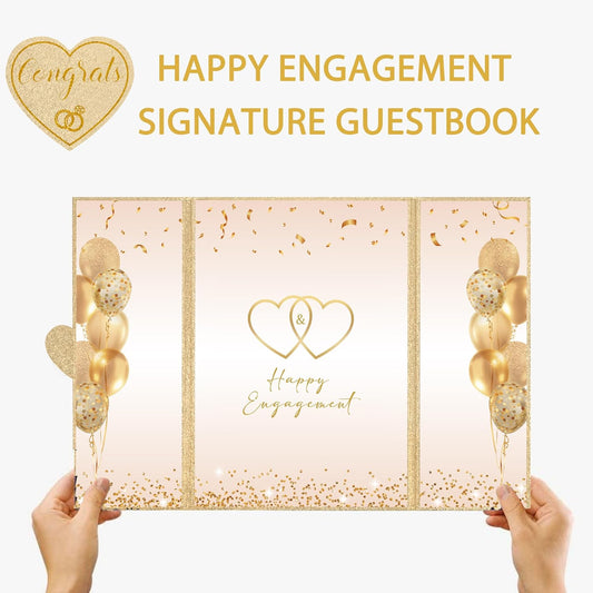 DARUNAXY Champagne Gold Engagement Party Decorations, Happy Engagement Alternative Signature Guest Book Just Engaged Gifts Almost Married Congratulations Engagement Signing Card Board Party Supplies
