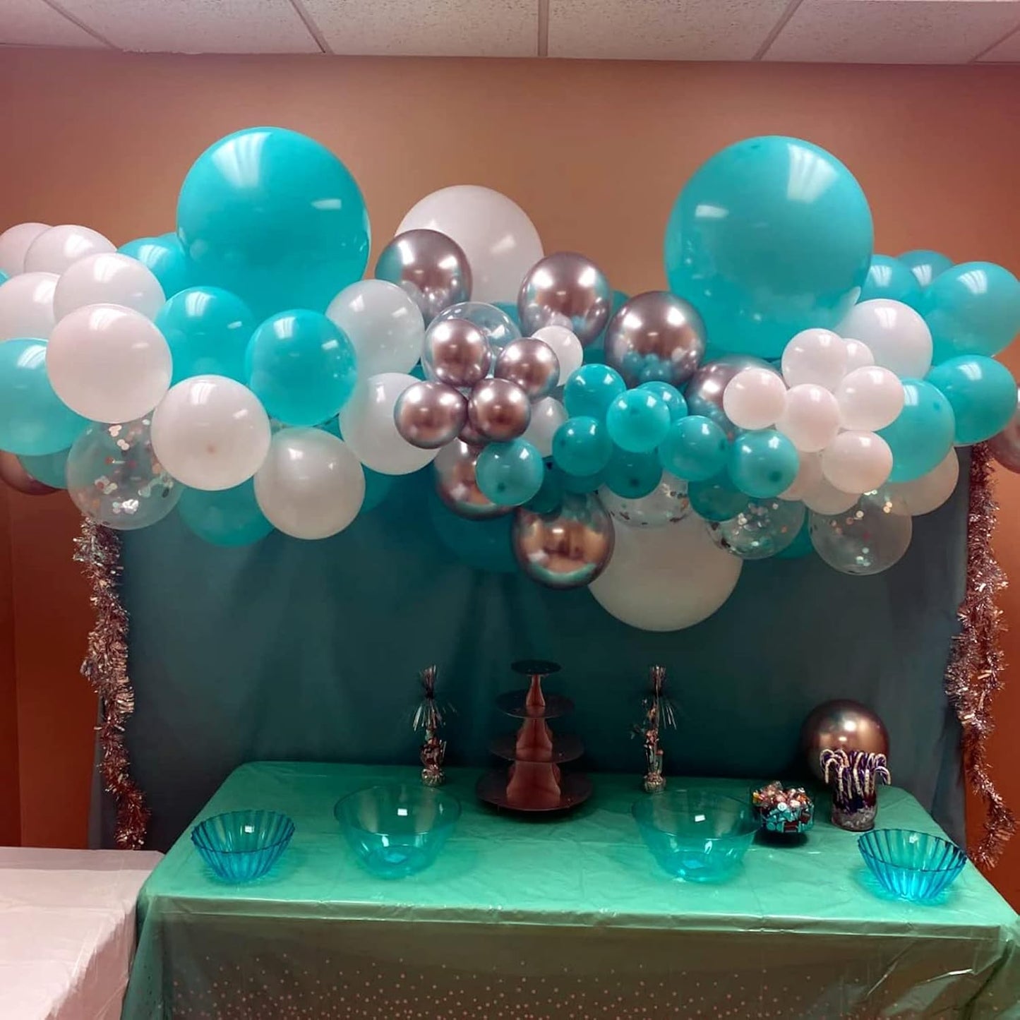 Balloons Teal Blue White Silver 12inch Mettalic Chrome Silver Confetti Balloon Turquoise Blue Latex Balloons for Wedding Bridal Baby Shower Birthday Graduation Party Decorations