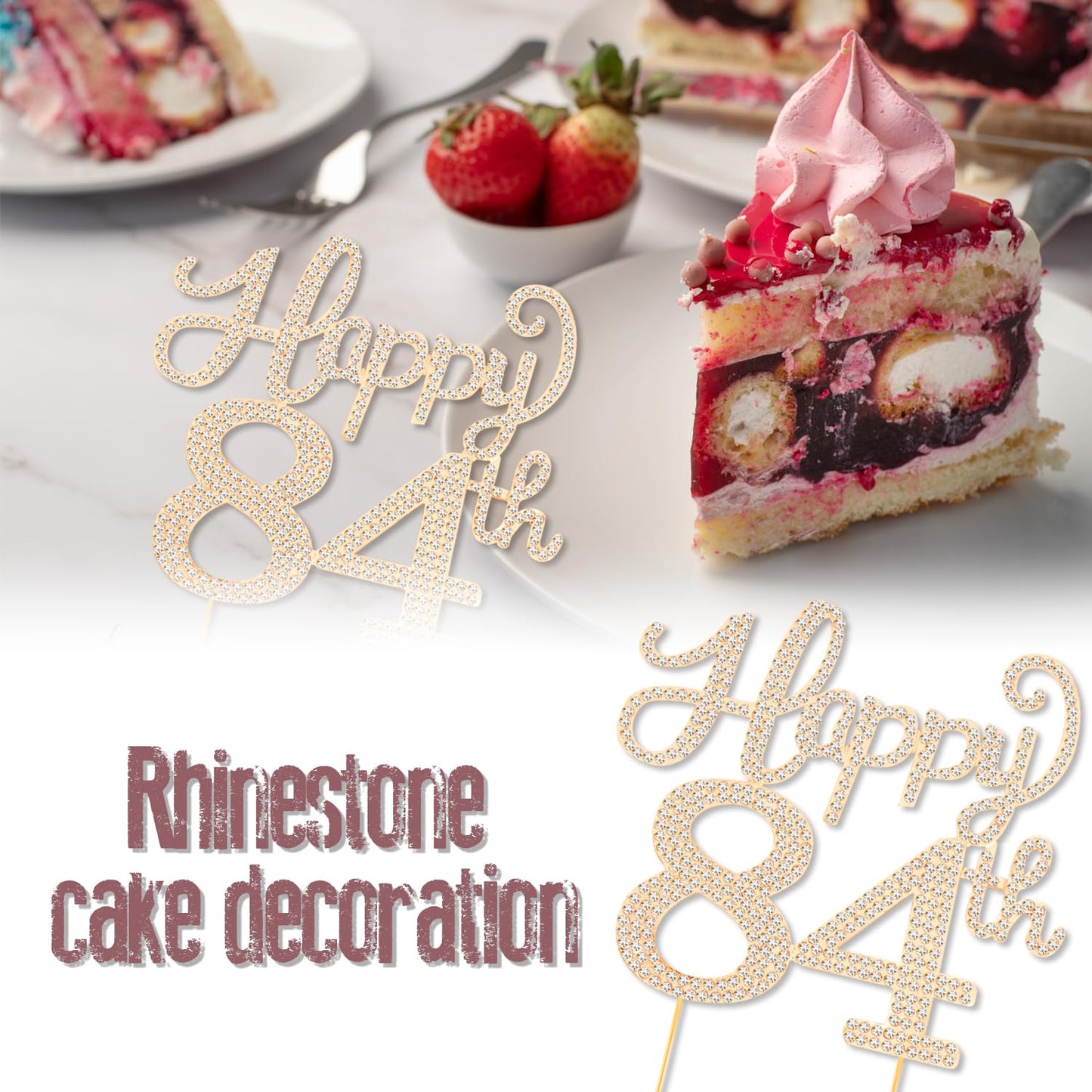 Happy 84th Birthday Decorations,84th Birthday Gold Rhinestone Cake Topper - Cheers to 84 Years Old Bday Party Metal Sparkly Cake Centerpieces Sign.