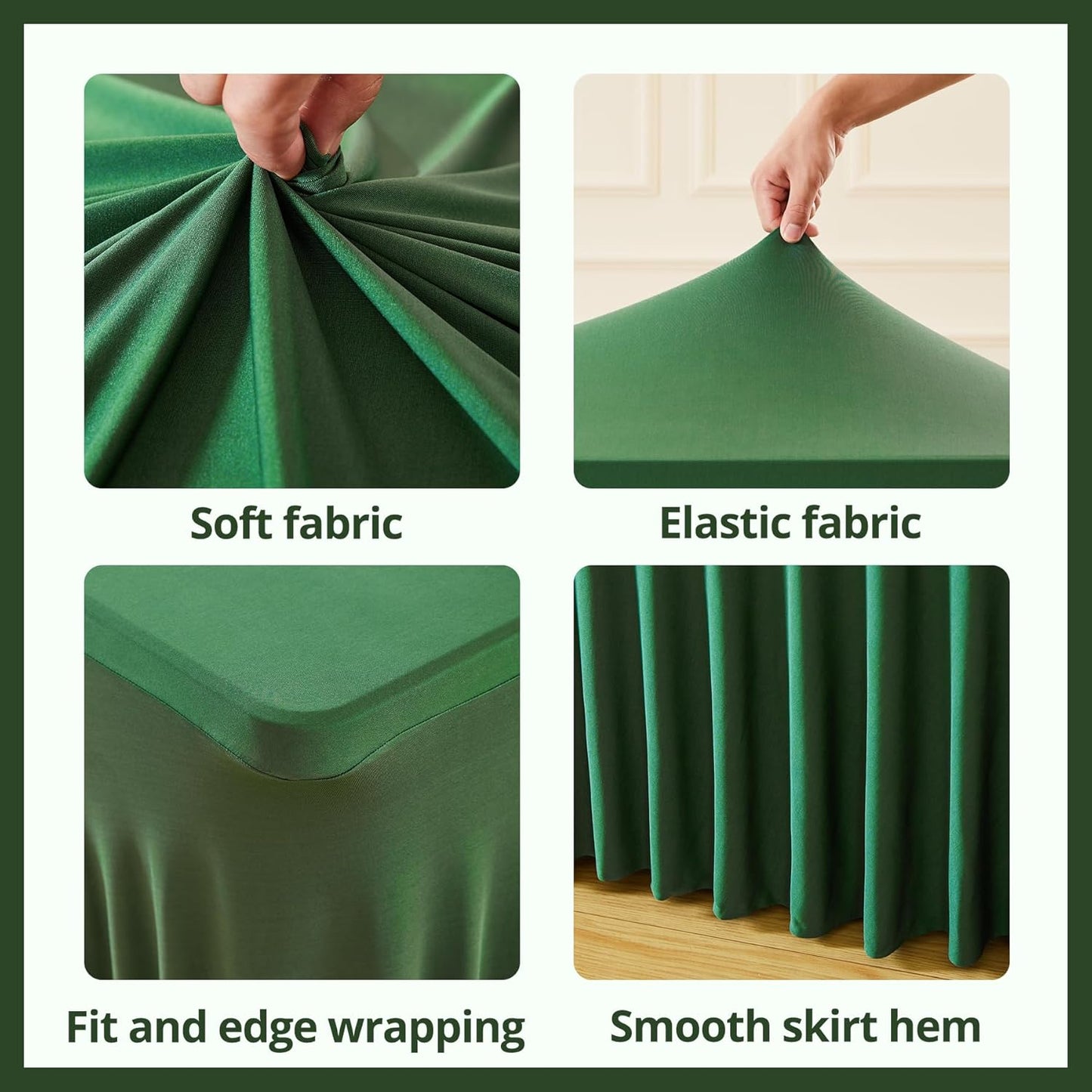 Besutolife 2 Pack Emerald Green Spandex Tablecloth for 6ft Rectangle Tables Fitted Table Cloth Stretch Table Covers Skirt 6ft Rectangular Tablecloths for Banquet Parties Wedding Decorations