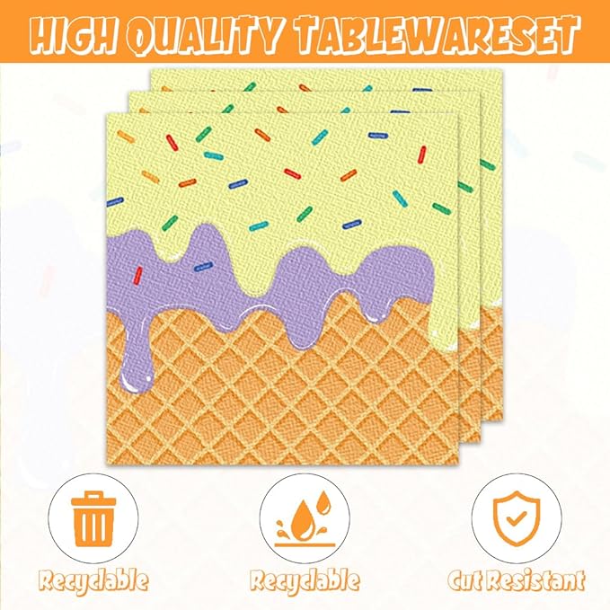 40pcs Ice Cream Birthday Party Decorations Plates and Napkins Ice Cream Theme Tableware Set for Boys Girls Baby Shower Serve 20 Guests