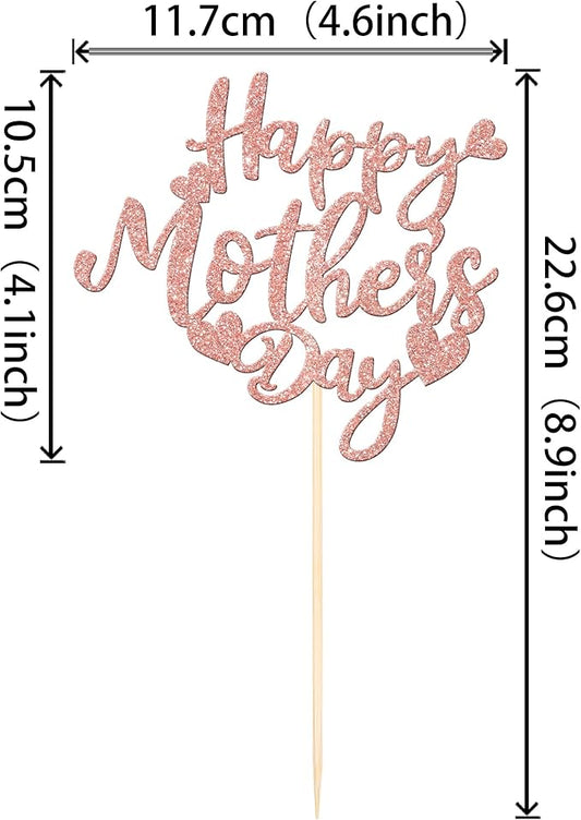 12 PCS Happy Mother's Day Centerpiece Sticks Double Sided Glitter Love Mother Best Mom Centerpieces for Happy Mother's Day Theme Table Flower Decorations Birthday Party Supplies Rose Gold