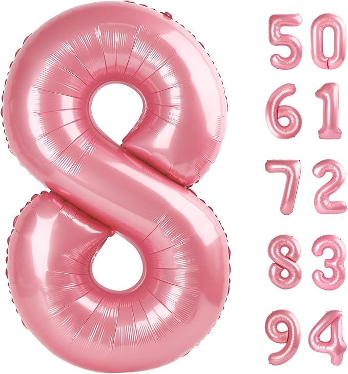 Pearlescent Pink 8 Balloon, Number Balloons 40 Inch, 8th Birthday Decorations for Girls, Birthday Balloons, Pastel Pink Party Supplies, Number 8 Balloon