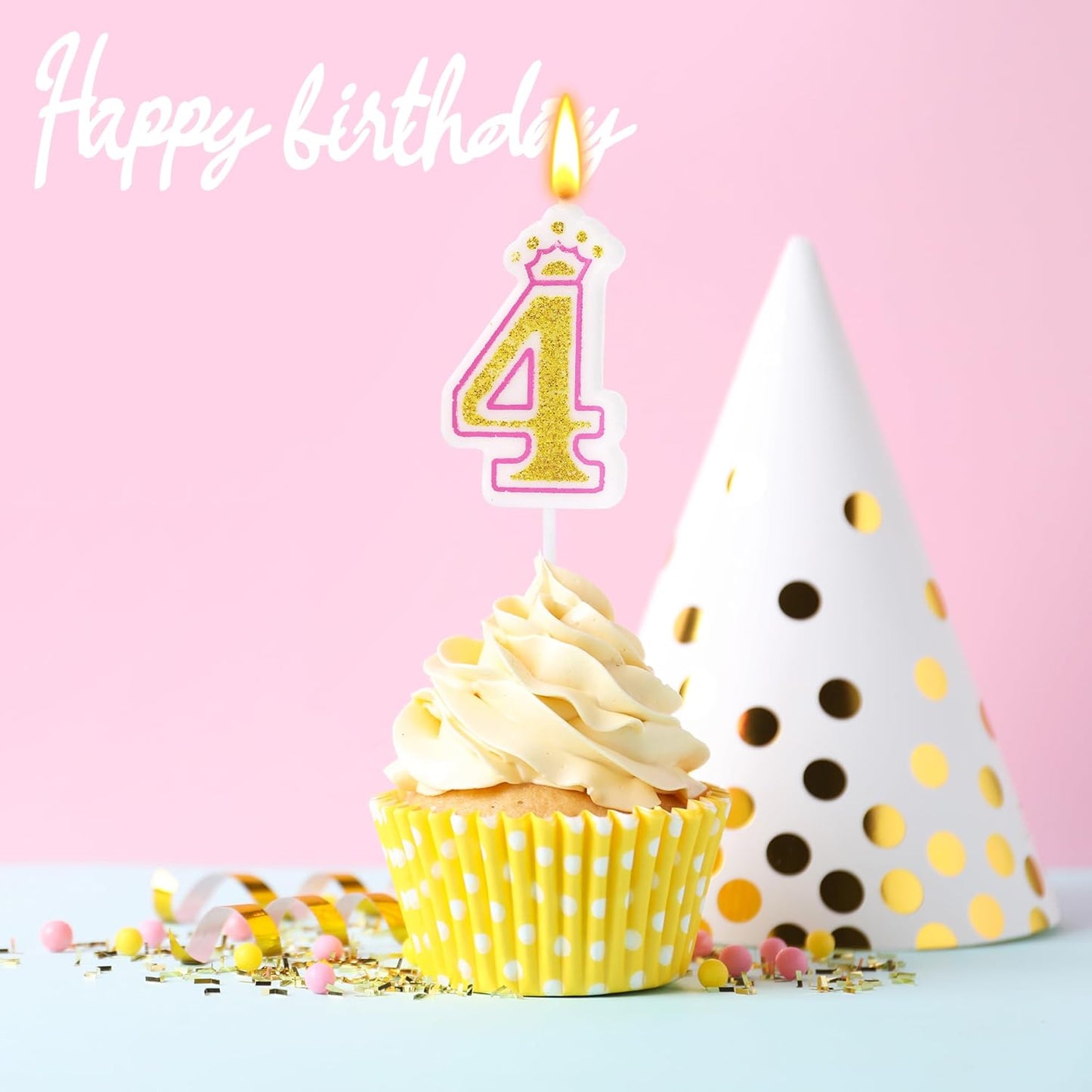 Birthday Number Candles, Number 4 Pink Giltter Candles for Cake, Candle Cake Topper with Sequins for Anniversary Celebrations Supplies (Number 4)