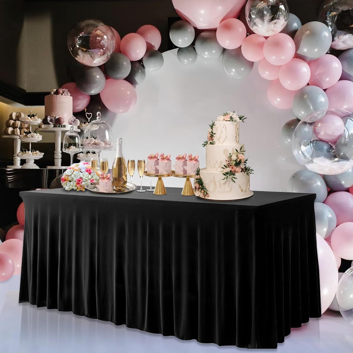 Your Magic Moment Black Table Skirt for 6 ft 1 Piece Rectangle Folding Tables - Spandex Table Covers for 6ft Rectangle Tables