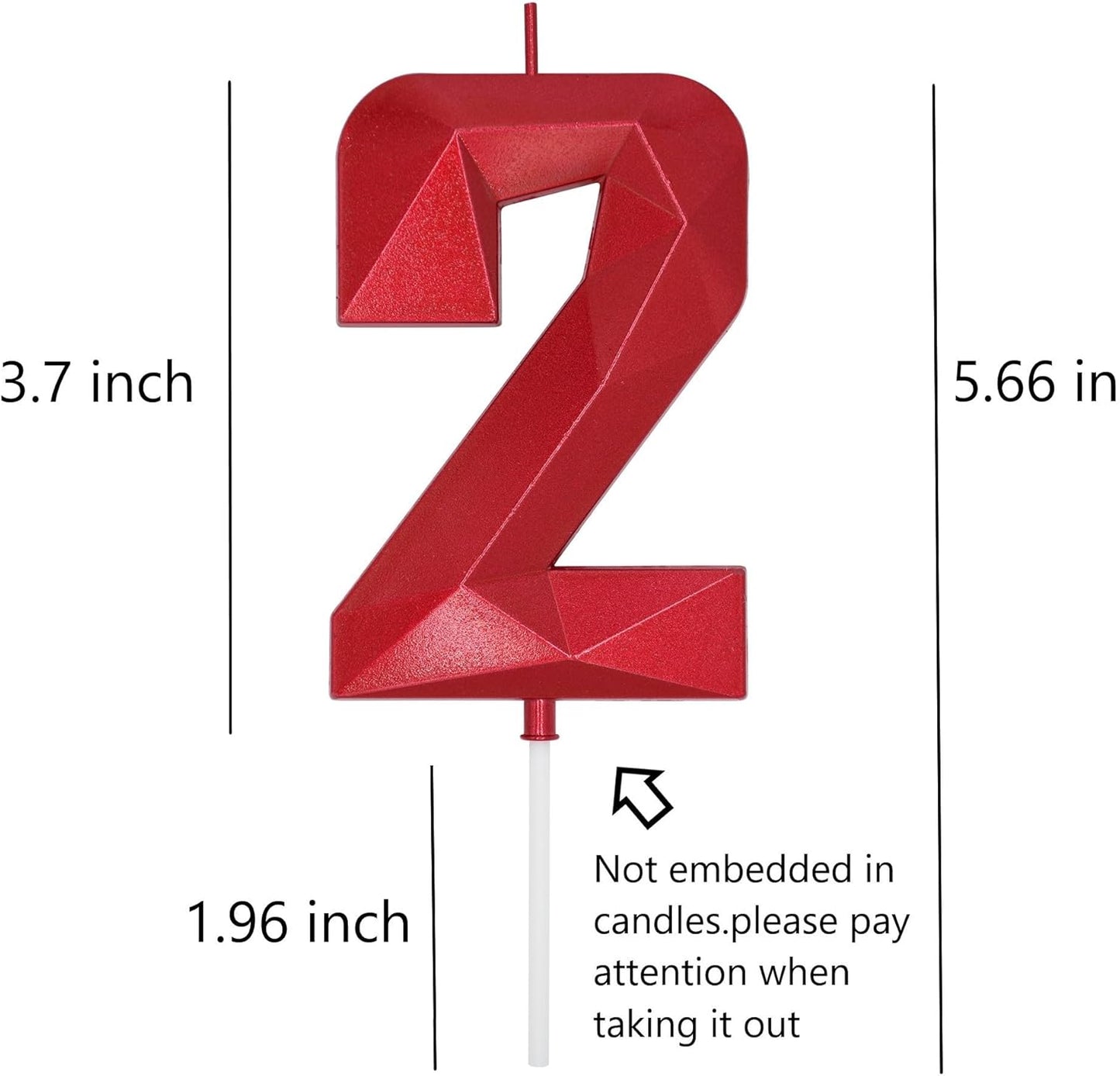 DERVENTA Large Birthday Candle Number 3D Red 3.7 inch Party Celebration Anniversary Decoration Cake Topper 1 Piece (Number 2 Red)
