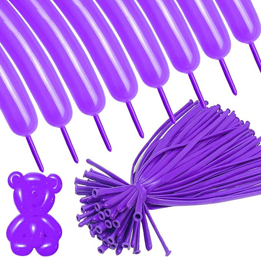 Purple 260 long Balloons 100 Pack Purple Modeling Long Magic Balloons Thickening Latex Twisting DIY Animal Balloon for Birthday Wedding Christmas Festival Party Decoration