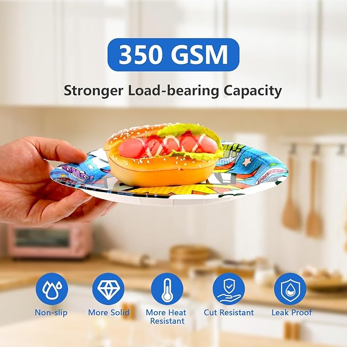 Grencian 200Pcs Super Theme Hero Party Decorations Colorful Super Theme Hero Plates and Napkins Disposable Heros Action Paper Tableware Set for Boys Birthday Baby Shower Party Supplies, Serves 50