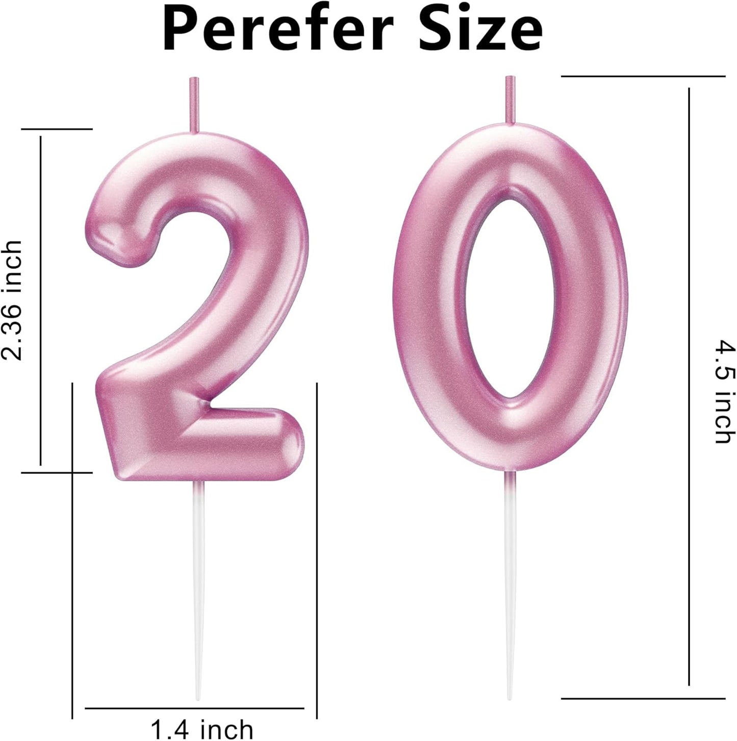 Pink Number 20 Candle Happy Birthday 3D Number Candles for Birthday Cake Party Decoration Wedding Anniversary Celebration Supplies